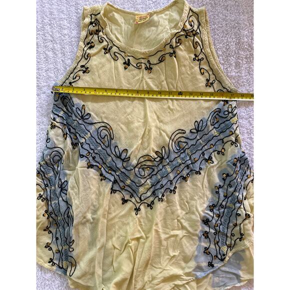 California Woman Embroidered Yellow Tank Top Fairycore Boho Vintage Y2K Indie OS - Picture 5 of 6